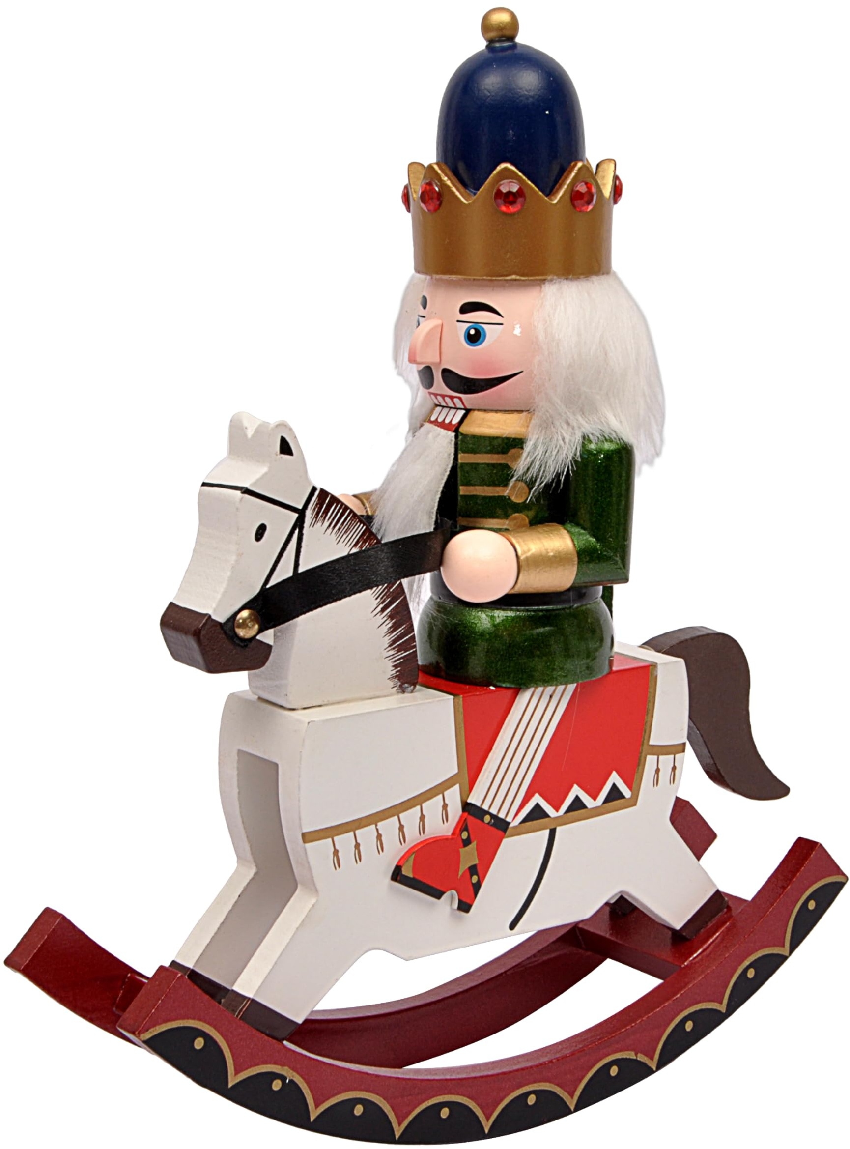 Ciao Christmas Nutcracker Toy Soldier King on Horseback (28cm) Wooden Decoration with Fabric, Green/Blue