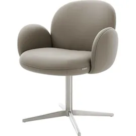 DeLife Drehstuhl Nube-Flex mit Armlehnen Echt-Leder Schlamm Fußkreuz Edelstahl 360° drehbar Taschenfederkern, Esszimmerstühle