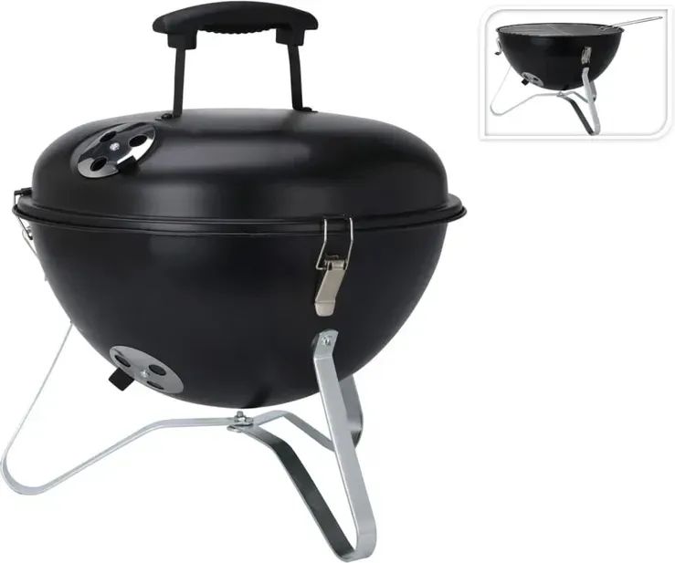 ProGarden Kompakter Tischgrill 37 cm, GS/TÜV, Schwarz, tragbarer BBQ-Grill, ideal für das Kochen im Freien auf dem Balkon, der Terrasse oder im Garten