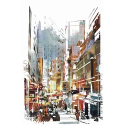 Leinwandbild QUEENCE "Stadt bunt", bunt (farbe bild(er): bunt), B:60cm H:90cm T:2cm, Canvas, Holzrahmen, Bilder, Premium-Leinwandstoff, Handarbeit aus Deutschland