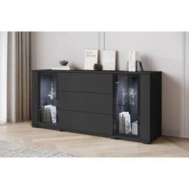Home Affaire Sideboard HOME AFFAIRE "modernes Design mit Glaseinsätzen und 3 Schubladen, Breite 150 cm", schwarz (graphite schwarz matt), B:150cm H:70cm T:39,5cm, Sideboards, Sideboard, Grifflose Fronten mit Push-to-Open, höhenverstellbare Einlegeböden
