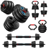 FEIERDUN Hantel-Set Verstellbares Hantelset 9,1-20,4kg, 5-in-1 als Kettlebell/Langhantel, (Set), Heimgym für Männer & Frauen, schwarz schwarz