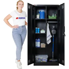 Proregal Flügeltürenschrank Stahl 170x70x30 cm schwarz abschließbar 5 Fächern Kleiderstange