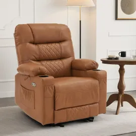 MCombo Relaxsessel 7033 Kunstleder 88 x 110 x 83 cm Braun elektrisch mit Liegefunktion