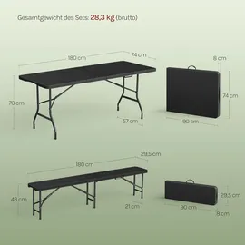 Woltu Bierzeltgarnitur Campingtisch & 2 Bierbank mit Tragegriffe Klappbar