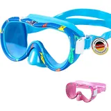 aquazon Kids wasserdichte Junior Kinder Schnorchelbrille, Taucherbrille, Schwimmbrille, Tauchmaske, von 3-7 Jahren, sehr robust, hoher Komfort, Farbe:Blue White Fishes