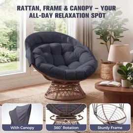 COMHOMA Papasansessel Rattan 80 x 80 x 80 cm Grau