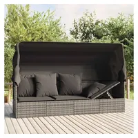 furnicato Loungebett Outdoor-Grau 203x65x127 cm mit Dach und Kissen, 1 Teile, Witterungsbeständige Sonnenliege mit klappbarem Dach und Kissen grau