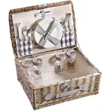 Pickinkkoffer Picknickkorb Weidenkorb - 4 Personen - Weide - grau - 43x33x18 cm