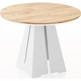 WFL GROUP Runder ausziehbarer Esstisch mit weißem Metallgestell - moderner industrieller Tisch für Esszimmer oder Küche - 100 cm bis 180 cm - EU - Craft Eiche