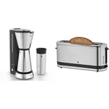 WMF Küchenminis Aroma Filterkaffeemaschine mit Thermoskanne, cromargan matt & Küchenminis Toaster Langschlitz mit Brötchenaufsatz, 900 W, XXL Toastscheiben, 7 Bräunungsstufen, Toaster edelstahl matt