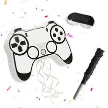 Relaxdays Pinata Gamer mit Stab & Maske 32 cm x 42 cm x 8 cm Weiß