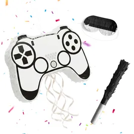 Relaxdays Pinata Gamer mit Stab & Maske 32 cm x 42 cm x 8 cm Weiß