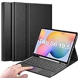 QYiiD Tastatur Hülle für Galaxy Tab S6 10.5" 2019, Leichte Schutzhülle mit Magnetisch Abnehmbarer QWERTZ Kabelloser Tastatur für Galaxy Tab S6 10.5 2019 SM-T860/T865/T867, Schwarz