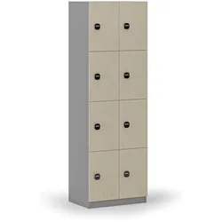 Holzspind mit Ablagefächern, 8 Fächer, RFID-Schloss, grau/Birke