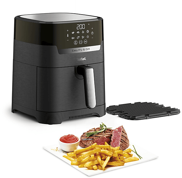Tefal EY5058 Easy Fry & Grill Heißluftfritteuse | 2‑in‑1 Technologie (Air Fryer und Grill) | Digitales Display | 4,2 Liter für 6 Portionen | 8 Kochprogramme | energiesparend | ohne Öl | Schwarz