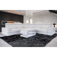 Sofa Dreams Ecksofa Couch Sofa Leder Positano L Form Ledersofa, mit LED, mit Stauraum, Designersofa weiß