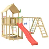Jungle Gym Spielturm JUNGLE GYM "Majesty", rot, Spieltürme, KinderB:435cm H:349cm T:452cm, Holz, Spielanlage mit Schaukel, Kletterbock und Rutsche mit Wasseranschluss, B:435cm H:349cm T:452cm