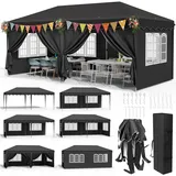 Pavillon 3x6 Wasserdicht Stabil,Faltpavillon 3x6,Gartenzelt mit 6CS Seitenteilen,UV-Schutz 50+,Partyzelt 420D Oxford, Winterfest Gartenpavillon Höhenverstellbar,Pavillon für Hochzeiten, Markt,Schwarz
