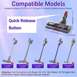 aeybfgd Ersatzbürstenkopf mit hohem Drehmoment für Dyson V11 V15 V10 V8 V7 Models,Bodenbürste mit Einstellbarer Saugkraft Upgrade Torque Drive für Hartboden und Teppiche Ersatzbürste Zubehör No. 970100-04& 05