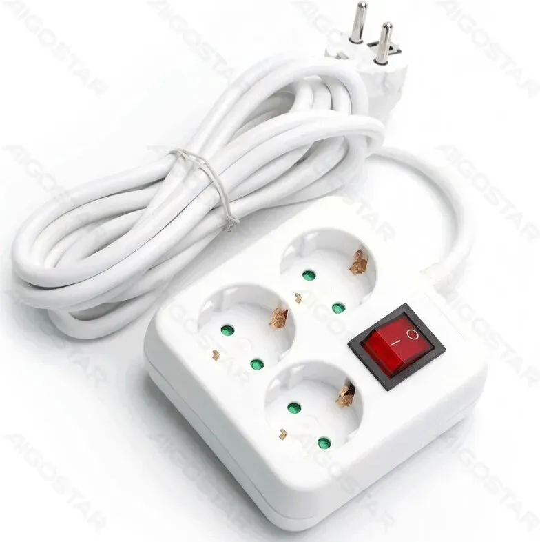 Deutsches 3-fach Steckdosenleiste (mit Schalter) 3 m 3G1,5 mm2 Weiß