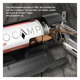 evocamp Gaskocher faltbar mit Tragetasche, klappbaren Gas Campingkocher mit Wärmeleitblech Camping Kocher mit Piezozündung