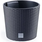 KONZEPT Blumentopf Ø 30 cm mit Einsatz, 15 L, mit Drainagesystem, in Rattan-Optik, Rattan-Optik/Flechtstruktur, Matte Oberfläche, Volumen: 15 L schwarz