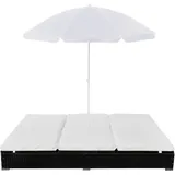 vidaXL Rattan-Sonnenliege 197 x 140 x 190 cm schwarz/cremeweiß inkl. Sonnenschirm