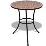 Gecheer Bistrotisch Mosaik-Tisch Mosaiktisch Gartentisch Beistelltisch Balkontisch mit Eisenrahmen, Rund,60 x 70 cm (Ø x H) Pulverbeschichteter Eisenrahmen+Keramik-Tischplatte Terracotta-Rot