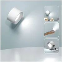 Feallive LED Wandleuchte Innen, Wandlampe mit Akku 1 Stück,Touch Control 3 Helligkeitsstufen, 360° drehbare, für Wohnzimmer Schlafzimmer TreppenhausFlur kabellose wandleuchten Weiß