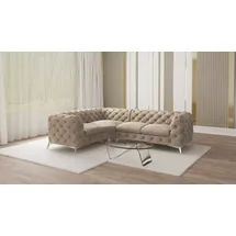 s-style möbel Chesterfield Ecksofa River mit Metall Füßen, Dunkle Creme Samt