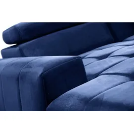 Fun Möbel Ecksofa Schlafsofa Sofa AGNESA XS Stoff Salvador Dunkelblau Ottomane Links - Blau