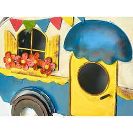 DanDiBo Ambiente DanDiBo Vogelhaus zum Aufhängen Metall Deko Wohnwagen Wetterfest 96254 Nistkasten Futterstation für Vögel Shabby mit Kette Caravan Camper Balkon