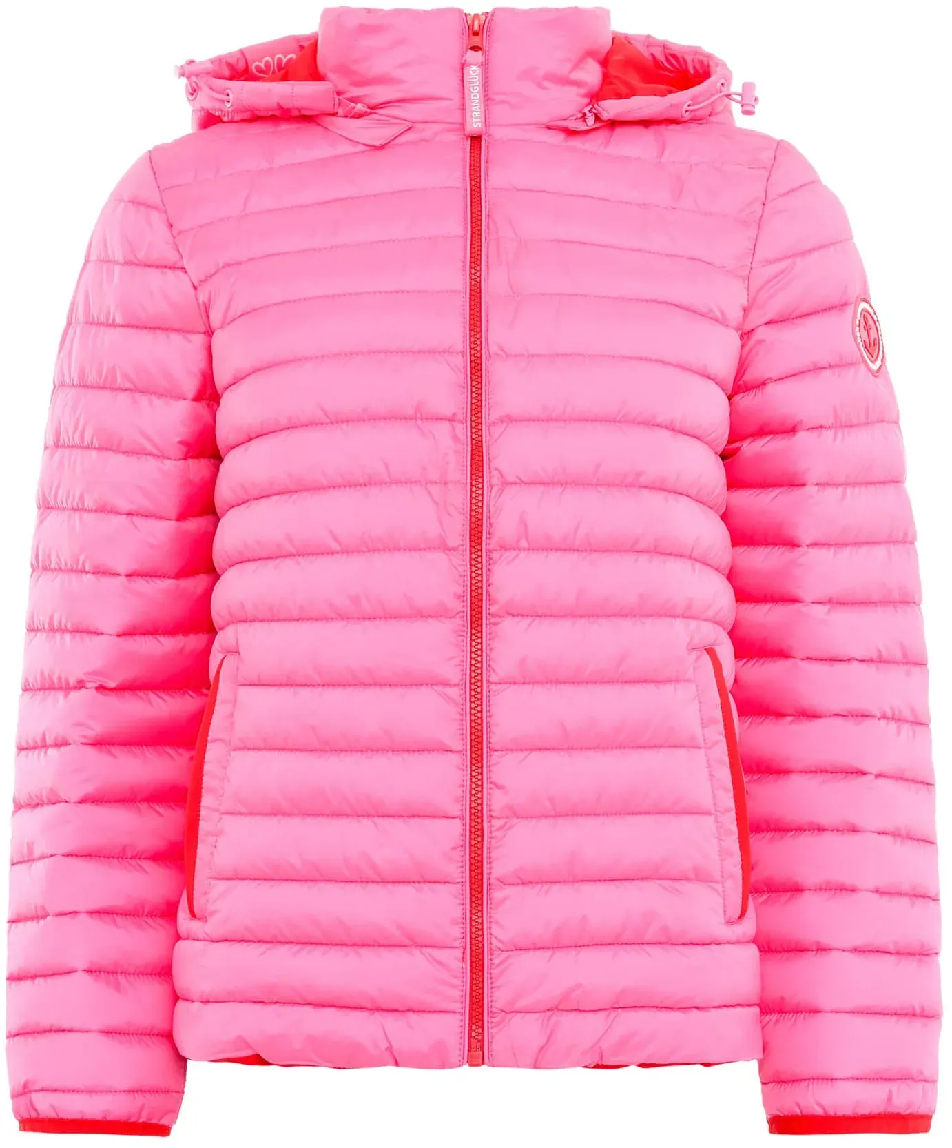 Steppjacke ZWILLINGSHERZ ""Maritim Patch"" Gr. L, pink (bubblegum) Damen Jacken mit "Maritim Patch" am Arm, Kapuze, farbigem Zipper