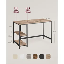 VASAGLE Computertisch Schreibtisch mit 2 Regale 120 x 75 x 60 cm - Braun