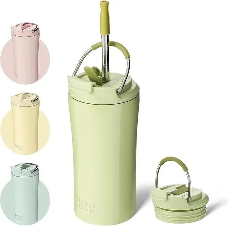 Bottle Bottle Doppelt verwendbarer Deckel und doppelwandiger eisgekühlter Kaffeebecher 12 oz Avocado Grün