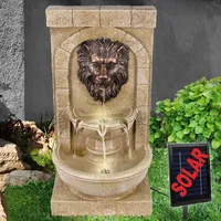 Solar Gartenbrunnen Brunnen Zierbrunnen Zimmerbrunnen Springbrunnen Brunnen mit LED-Licht, Wasserfall Wasserspiel für Garten (Solarbrunnen LÖWENHERZ mit LED-Licht)