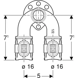 Geberit FlowFit Doppelanschlusswinkel 90 bleifreier Rotguss 16mm-1/2"-16mm L 52mm