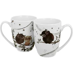 Charming Owls 2x Becher 300ml 2 Personen Eulen Porzellan Tee Kaffee Cappuccino