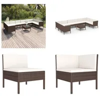 vidaXL 11 tlg. Garten Lounge Set mit Auflagen Poly Rattan Braun - Garten-Sofagarnitur - Garten-Sofagarnituren - Gartensofa-Set - Gartensofa-Sets - Braun