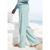 ELBSAND Strickhose ELBSAND, Damen, Gr. 40/42, N-Gr, blau (türkis), Obermaterial: 50% Viskose, 28% Polyester, 22% Nylon, meliert, unifarben, lässig geschnitten lang, Hosen, mit weitem Bein und eingestricktem Logo, Loungewear
