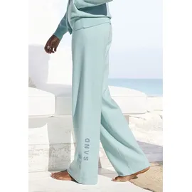ELBSAND Strickhose ELBSAND, Damen, Gr. 40/42, N-Gr, blau (türkis), Obermaterial: 50% Viskose, 28% Polyester, 22% Nylon, meliert, unifarben, lässig geschnitten lang, Hosen, mit weitem Bein und eingestricktem Logo, Loungewear