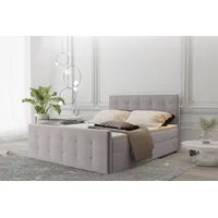Fun Möbel Boxspringbett Schlafzimmerbett MAURO 200x220cm Stoff Soro Hellgrau