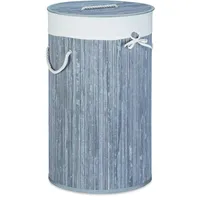 Relaxdays Wäschekorb Bambus, faltbare Wäschetonne mit Deckel, Volumen 70