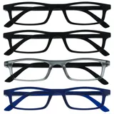 The Reading Glasses Company Die Lesebrille Unternehmen Schwarz Matt Grau Marineblau Leser Wert 4er-Pack Herren Damen Federscharniere RRRR17-1173 +1,00