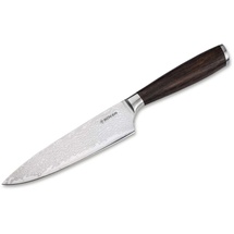 Böker SOLINGEN® Meisterklinge Damast Kochmesser Klein - Profi Küchenmesser mit Holz-Griff aus Räucher-Eiche - kleines Damaskus Chef-Messer mit scharfer 14,5 cm Hybrid-Klinge in edler Geschenk-Bo