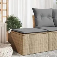 vidaXL Gartenhocker mit Kissen, Beige 55x55x37 cm Poly Rattan