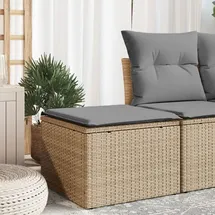 vidaXL Gartenhocker mit Kissen, Beige 55x55x37 cm Poly Rattan