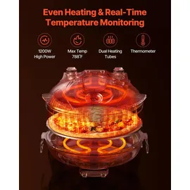 Vevor Pizzaofen elektrischer Pizzamaker 1200 W Pizzakocher mit Cordieritstein, 5-stufige Temperaturregelung, Sichtfenster für präzises Kochen, erhitzt bis zu 420 °C, Backofen für Zuhause schwarz