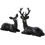 Dekoleidenschaft 2X Dekofigur REH & Hirsch aus Polyresin, matt schwarz, Tierfigur, Weihnachtsdeko, Tischdeko